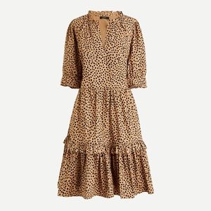 NWT Jcrew Ruffle Neck Tiered Leopard Popover Dress - Size Small